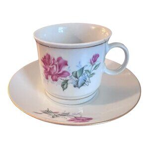 Vintage Porcelain Teacup Demitasse and Saucer Gold Trim Made in Liling China